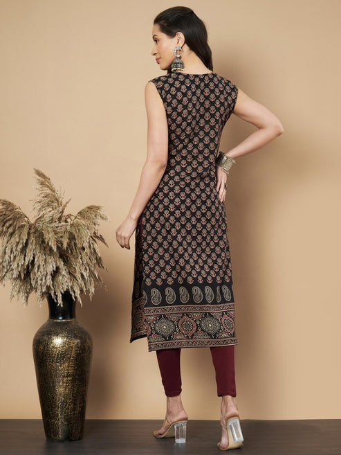 [ Ready SG Stock ] Cool Delicate Floral Print Straight Sleeveless Cotton Only Kurta /Top  [Indian Dresses]