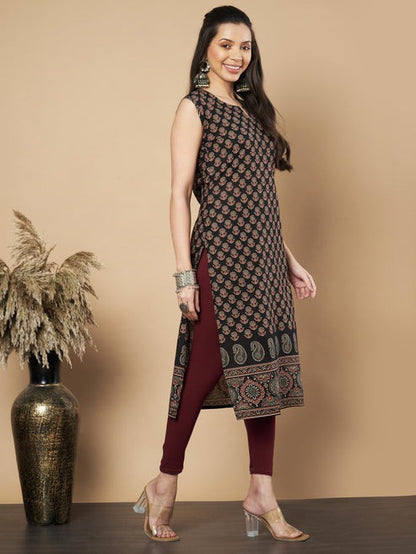 [ Ready SG Stock ] Cool Delicate Floral Print Straight Sleeveless Cotton Only Kurta /Top  [Indian Dresses]