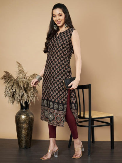 [ Ready SG Stock ] Cool Delicate Floral Print Straight Sleeveless Cotton Only Kurta /Top  [Indian Dresses]