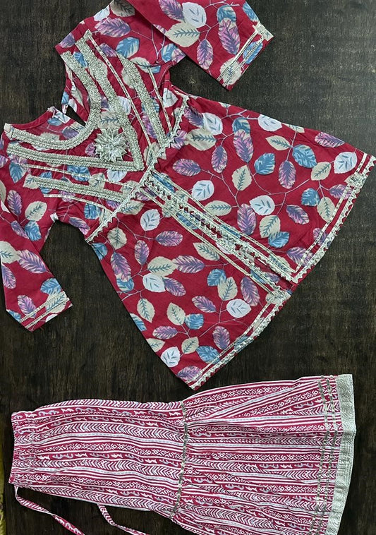 Ready SG Stock- 1 to 10 Yrs Girls Sharara Dress 2 Pcs Pure Soft Cotton Punjabi Suit [Traditional Dresses for Kid's]