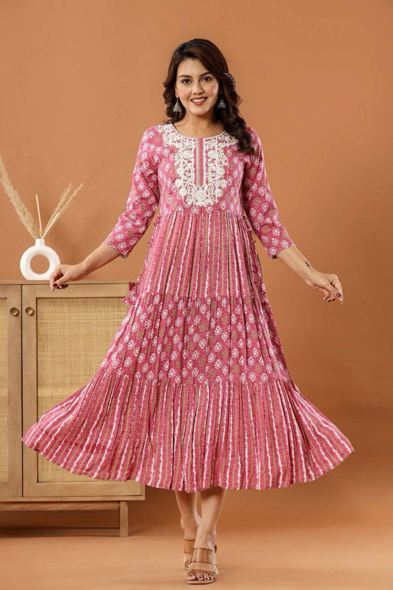 [Ready SG Stock] Embroidered Anarkali Cotton Kurti\ Gown- Indian Dresses