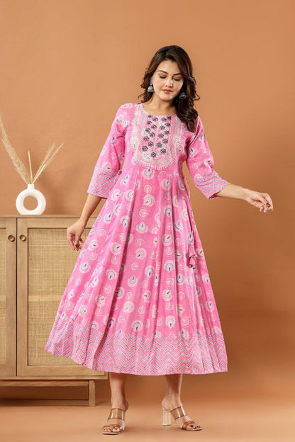 [Ready SG Stock] Embroidered Anarkali Cotton Kurti\ Gown- Indian Dresses