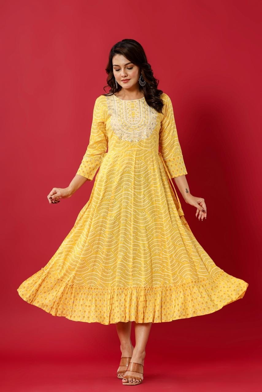 [Ready SG Stock] Embroidered Anarkali Cotton Kurti\ Gown- Indian Dresses