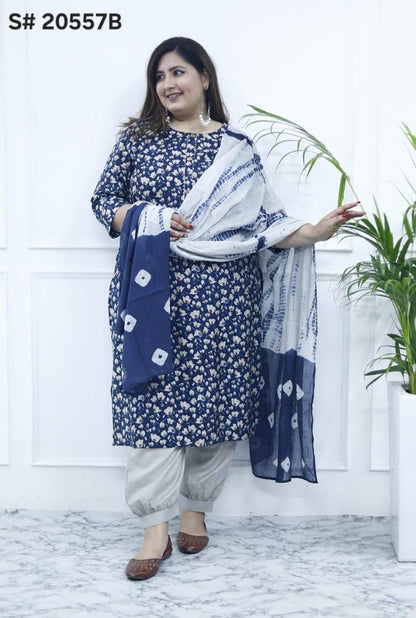 [Ready SG Stock 5 Colors- Size 3XL to 6XL] Soft Self Shine Musline Cotton Plus Size 3 Pcs Punjabi Suit With Afgani Pant & Chiffon Dupatta- Indian Dresses