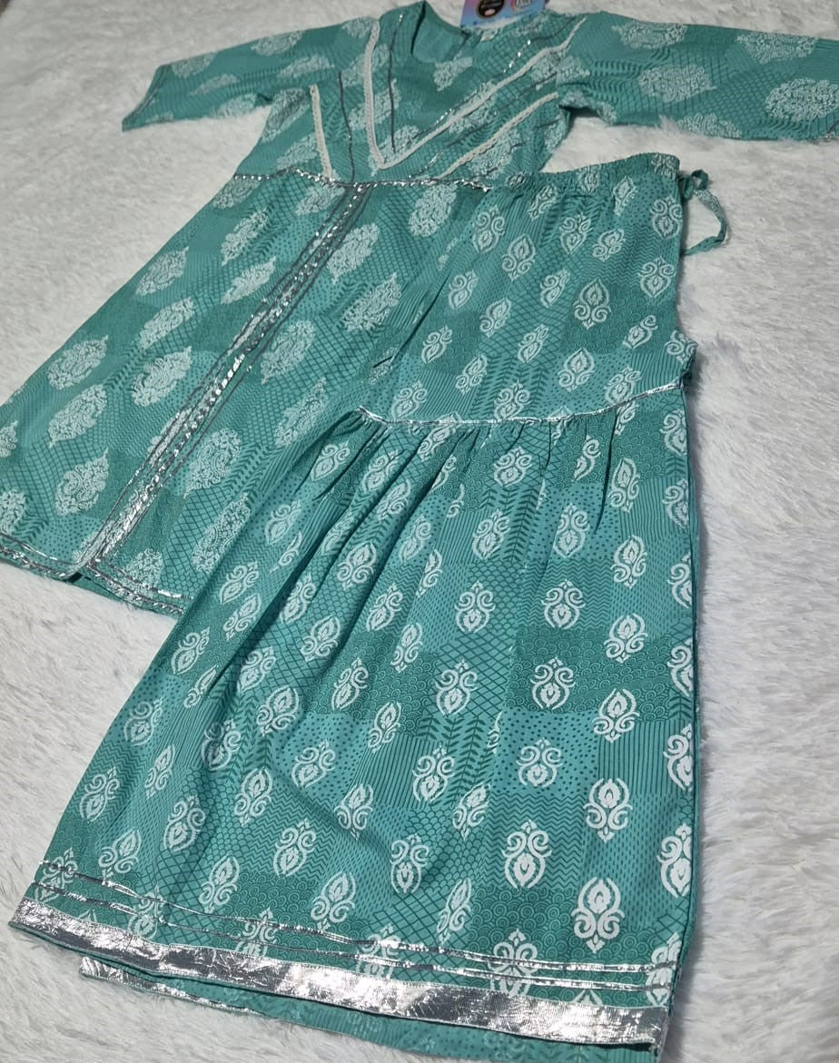 Ready SG Stock- 1 to 10 Yrs Girls Sharara Dress 2 Pcs Pure Soft Cotton Punjabi Suit [Traditional Dresses for Kid's]