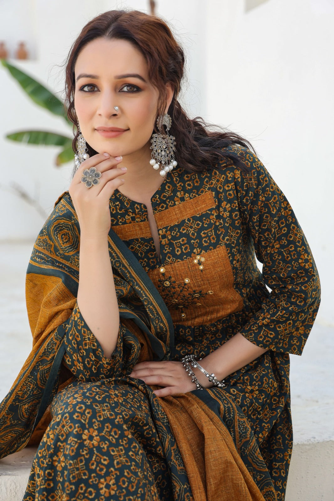 [Ready SG Stock] Trendy Pure Cotton Mustard Anarkali Punjabi 3 Pcs Suit with Dupatta 3 Pcs [ Indian Dresses ]