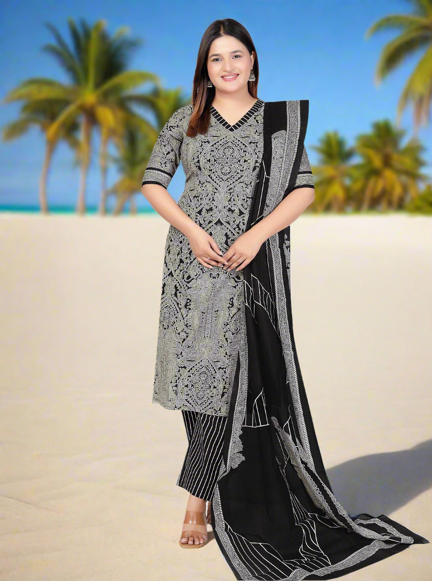 [Ready SG Stock]  Plus Size Comfortable Cotton 3 Pcs Punjabi Suit With Dupatta [INDIAN DRESS]