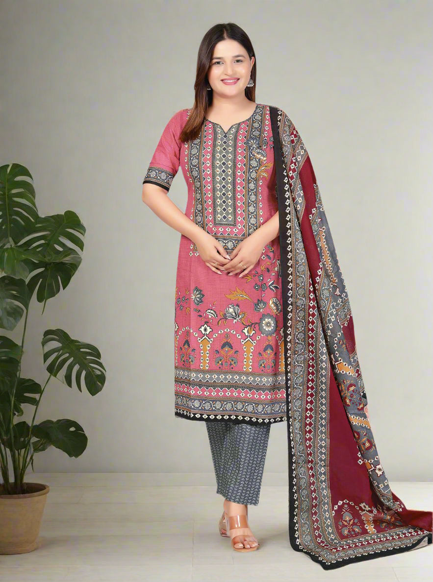 [Ready SG Stock]  Plus Size Comfortable Cotton 3 Pcs Punjabi Suit With Dupatta [INDIAN DRESS]