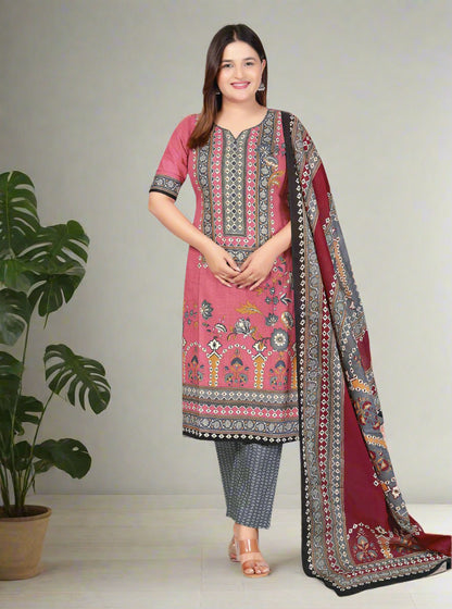 [Ready SG Stock]  Plus Size Comfortable Cotton 3 Pcs Punjabi Suit With Dupatta [INDIAN DRESS]