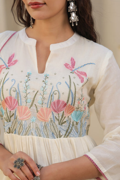 [Ready SG Stock] White Embroidered Musline Cotton Anarkali Punjabi Suit  with Linings & Dupatta 3 Pcs [ Indian Dresses ]