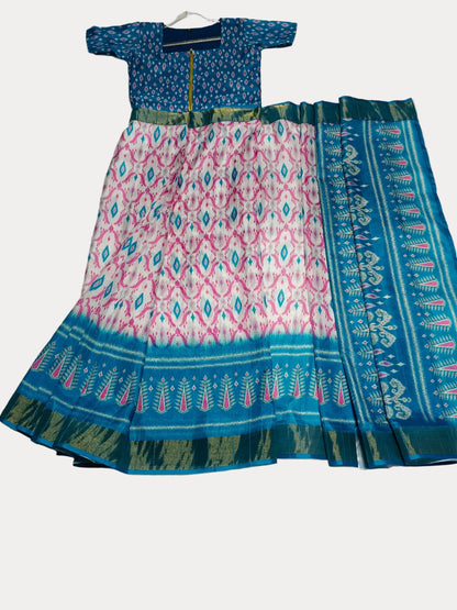 [Ready Stock-Zip & Go Saree]Teal Blue Chanderi Silk Saree with Ready Blouse, Linings