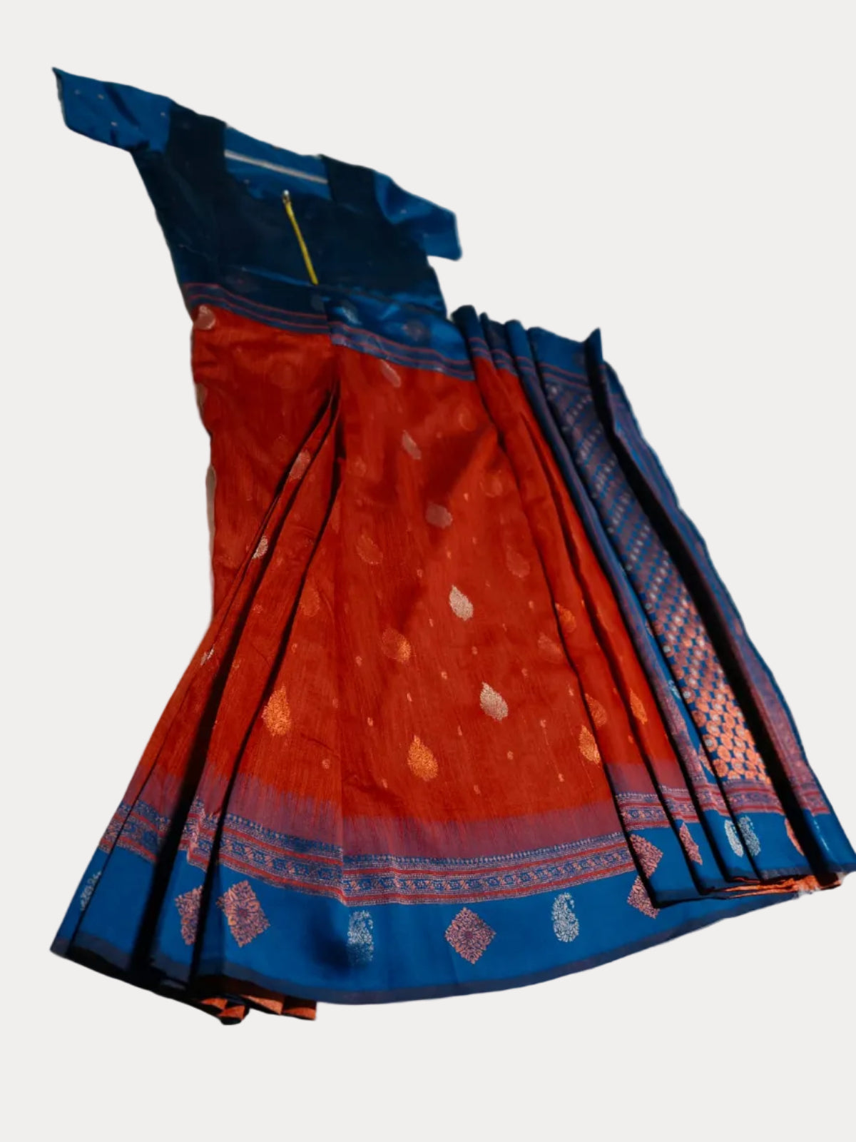 [Ready SG Stock-Zip & Go Saree] Brown Cotton Blend Ethnic Morifs Jari Work Saree with Ready Blouse, Linings