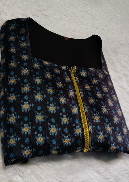 [Ready Stock-Zip & Go Saree]White-Deep Blue Chanderi Silk Saree with Ready Blouse, Linings