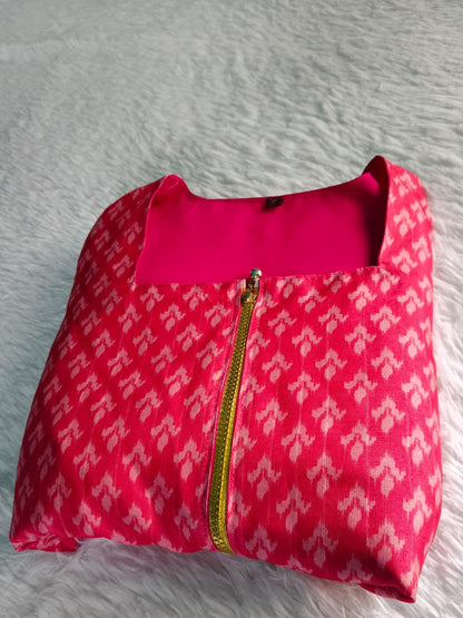 [Ready Stock-Zip & Go Saree]Pink Chanderi Silk Saree with Ready Blouse, Linings