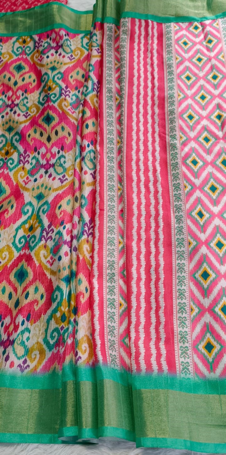 [Ready Stock-Zip & Go Saree]Pink Chanderi Silk Saree with Ready Blouse, Linings