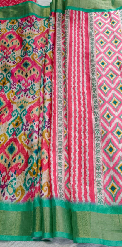 [Ready Stock-Zip & Go Saree]Pink Chanderi Silk Saree with Ready Blouse, Linings