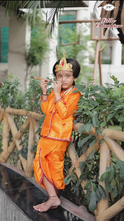 Ready SG Stock- 1 to 5 Yrs Boy's Dress 2 Pcs Silk Blended Front Open Shirt & Dhoti Set  [Traditional Indian Dresses For Kid's]