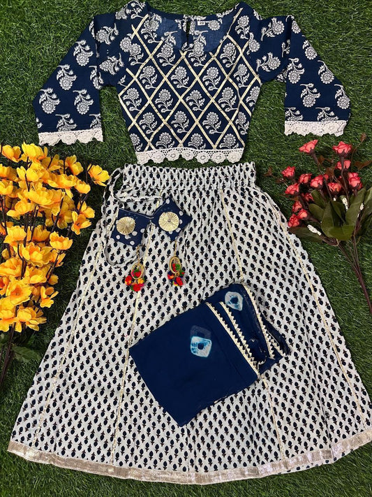 3 to 10 Yrs Girls Skirt-top Dress Pure Soft Cotton Lehnga Dress with stole Dupatta [Traditional Indian Dresses for Girl's]