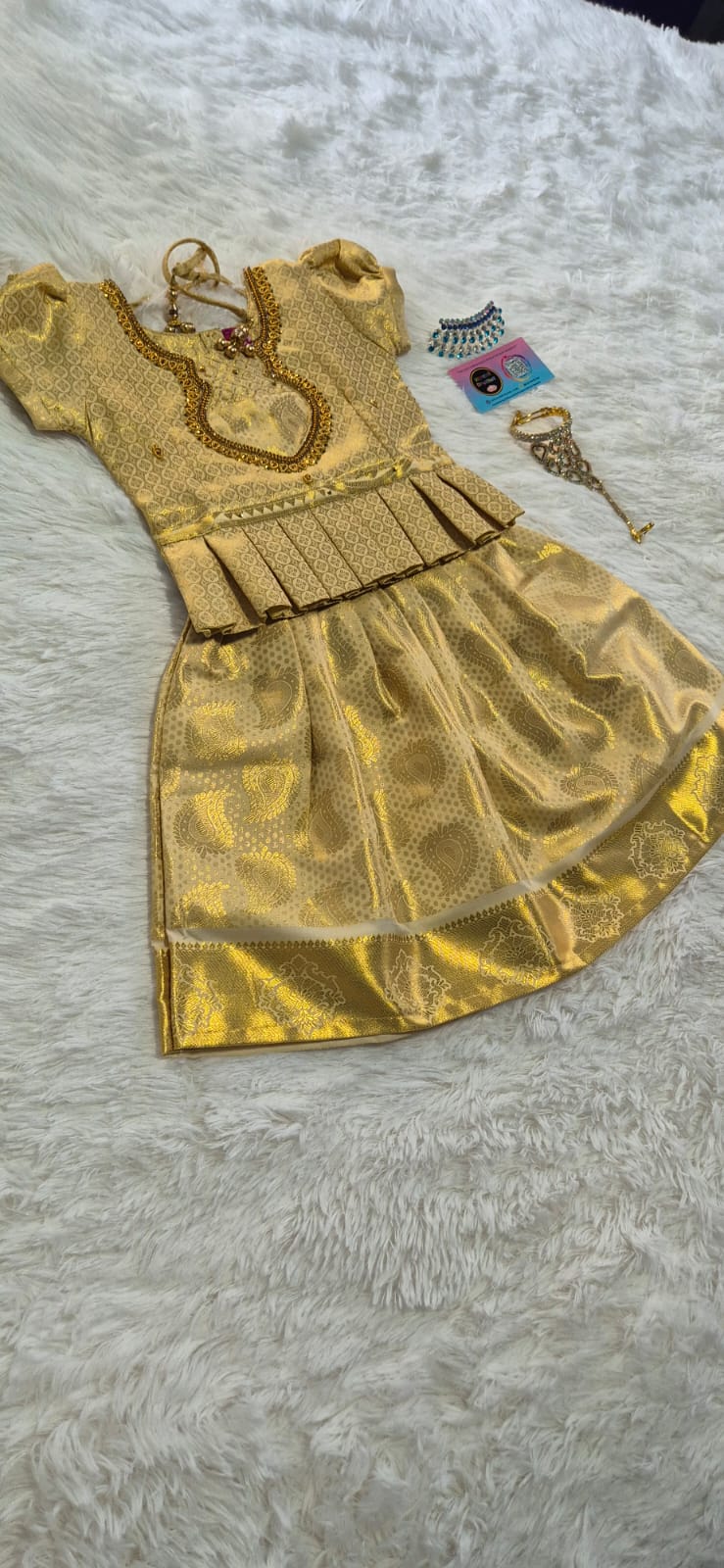 Ready SG Stock- 1 to 4 Yrs Girls Dress 2 Pcs Self-Shine Pavadai Dress with Inner [Traditional Indian Dresses For Kid's]