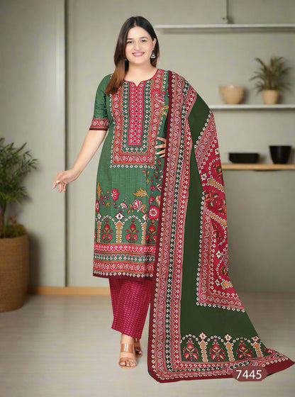 [Ready SG Stock]  Plus Size Comfortable Cotton 3 Pcs Punjabi Suit With Dupatta [INDIAN DRESS]