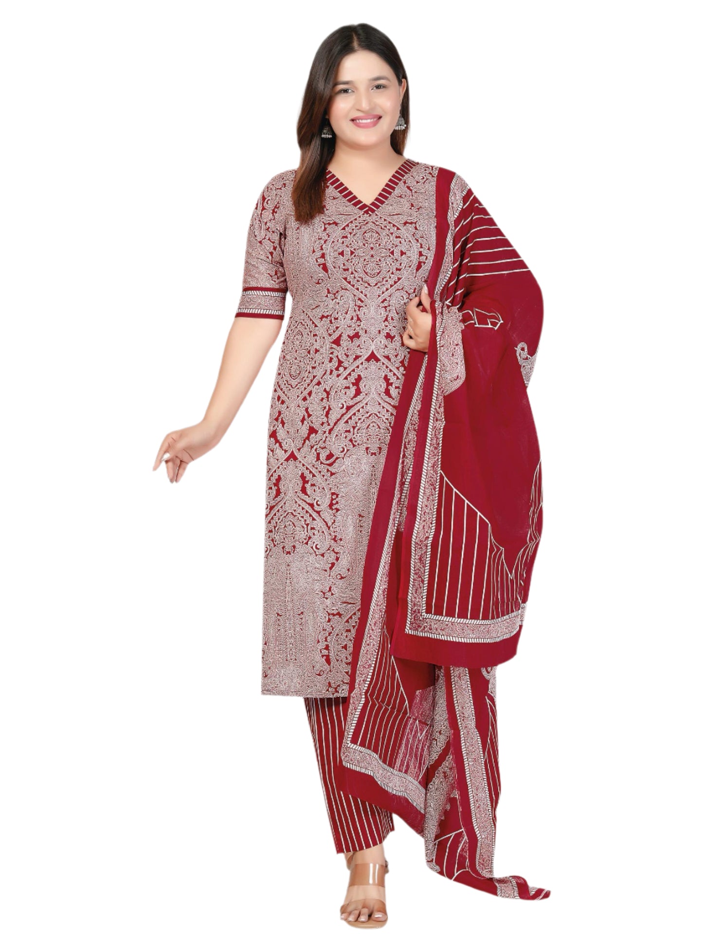 [Ready SG Stock- Size 3XL to 6XL] Comfortable Cotton Plus Size 3 Pcs Punjabi Suit With Dupatta [INDIAN DRESS]