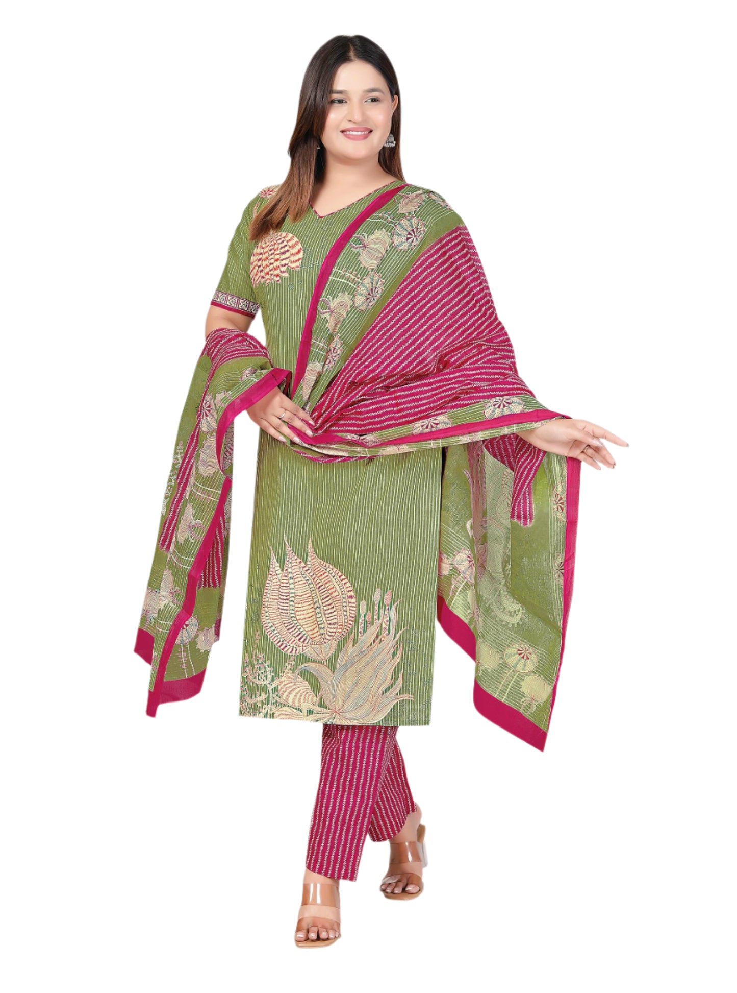 [Ready SG Stock- Size 3XL to 6XL] Comfortable Cotton Plus Size 3 Pcs Punjabi Suit With Dupatta [INDIAN DRESS]