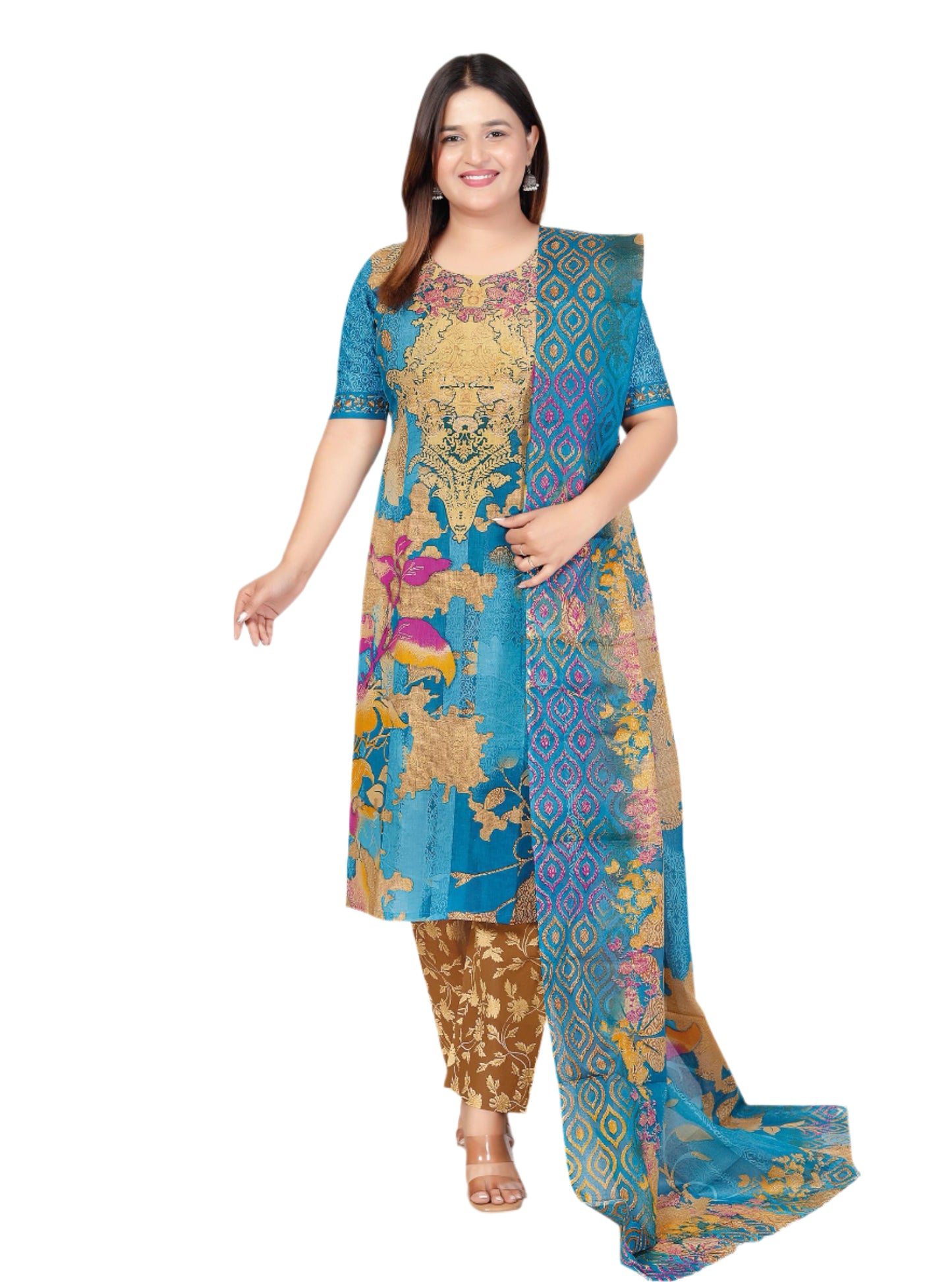 [Ready SG Stock- Size 3XL to 6XL] Comfortable Cotton Plus Size 3 Pcs Punjabi Suit With Dupatta [INDIAN DRESS]