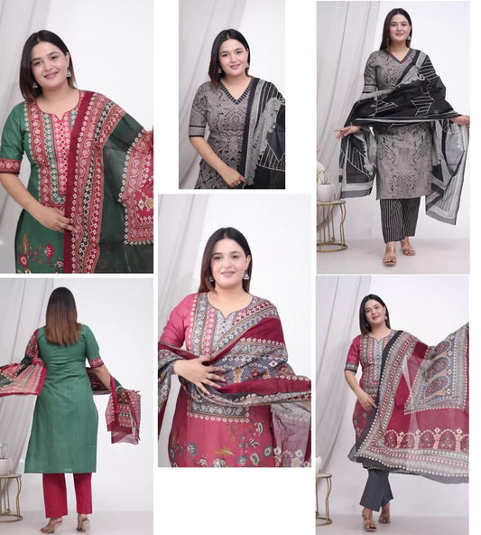 [Ready SG Stock]  Plus Size Comfortable Cotton 3 Pcs Punjabi Suit With Dupatta [INDIAN DRESS]