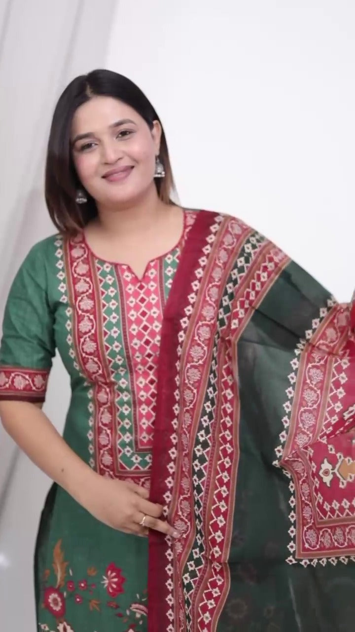 [Ready SG Stock]  Plus Size Comfortable Cotton 3 Pcs Punjabi Suit With Dupatta [INDIAN DRESS]