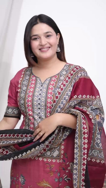 [Ready SG Stock]  Plus Size Comfortable Cotton 3 Pcs Punjabi Suit With Dupatta [INDIAN DRESS]