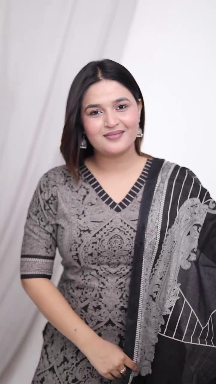 [Ready SG Stock]  Plus Size Comfortable Cotton 3 Pcs Punjabi Suit With Dupatta [INDIAN DRESS]