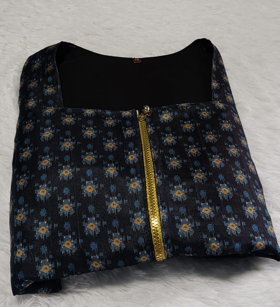 [Ready Stock-Zip & Go Saree]White-Deep Blue Chanderi Silk Saree with Ready Blouse, Linings
