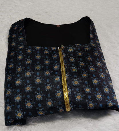 [Ready Stock-Zip & Go Saree]White-Deep Blue Chanderi Silk Saree with Ready Blouse, Linings
