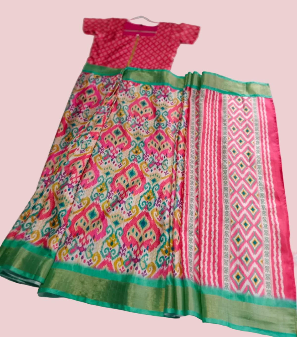 [Ready Stock-Zip & Go Saree]Pink Chanderi Silk Saree with Ready Blouse, Linings