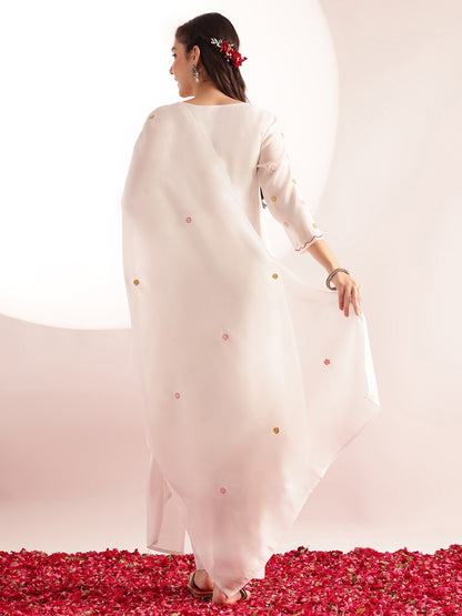[Ready SG Stock] White Mul-Cotton Blend Soft Floral Embroidered 3 Pcs Punjabi Suit with Linings [Indian Dresses]