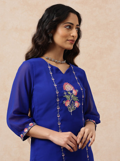 [Ready SG Stock] Royal Blue Subtle Embroidered Georgette Kurta Palazzo / Co-Ord Set with Linings [ Indian Dresses ]