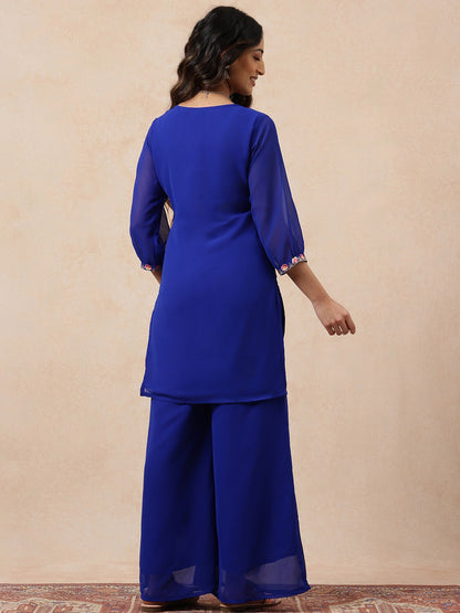 [Ready SG Stock] Royal Blue Subtle Embroidered Georgette Kurta Palazzo / Co-Ord Set with Linings [ Indian Dresses ]
