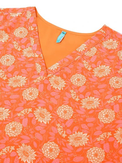 [Ready SG Stock] Plus Size Peach Georgette Floral Printed A-line Tunic [Indian Casual Dresses]