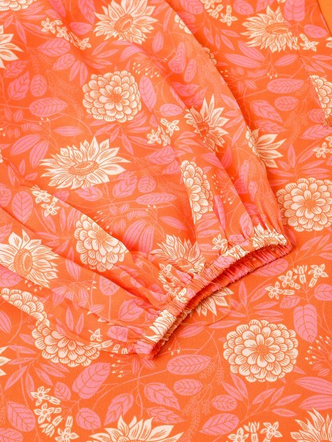 [Ready SG Stock] Plus Size Peach Georgette Floral Printed A-line Tunic [Indian Casual Dresses]