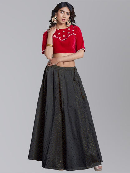 [Ready SG Stock] Black Cotton Printed Ethnic Kali Skirt with Linings [Only Bottomwear]