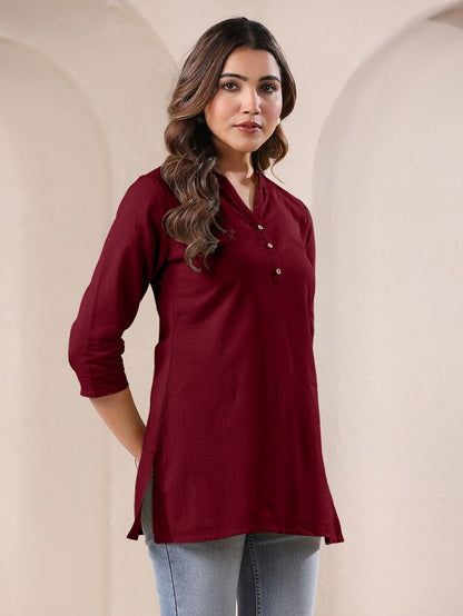 [Ready SG Stock] Maroon Cotton Blend Solid A-line Only Top for Women[ Casual Indian Dresses ]