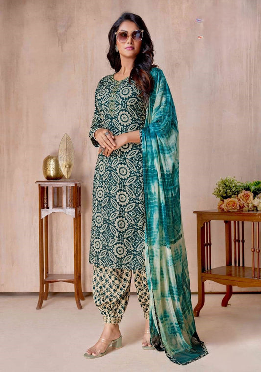 [Ready SG Stock] Rayon Afgani\Pathani Punjabi 3 Pcs Suit with Chiffon Dupatta [Indian Dresses]