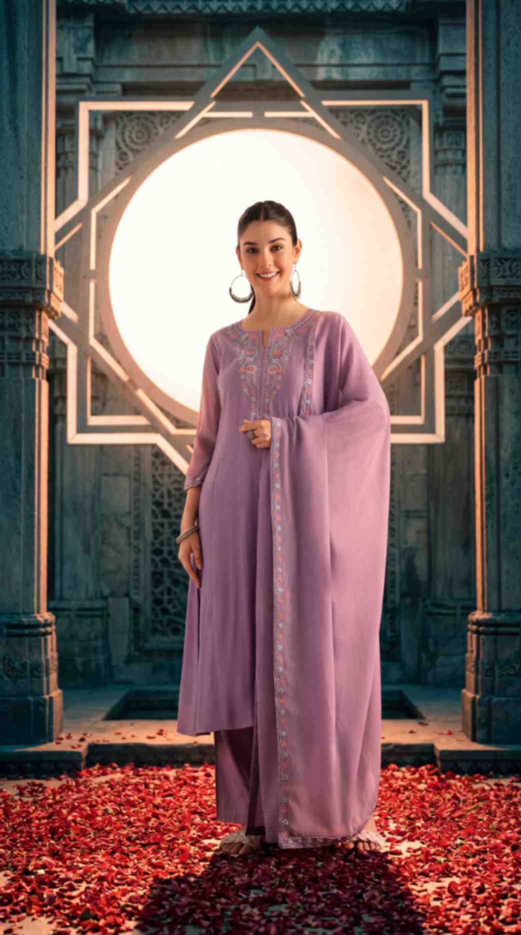 [Ready SG Stock] Pastel Lavender Mul Chanderi Embroidered 3 Pcs Punjabi Suit with Linings [Indian Dresses]