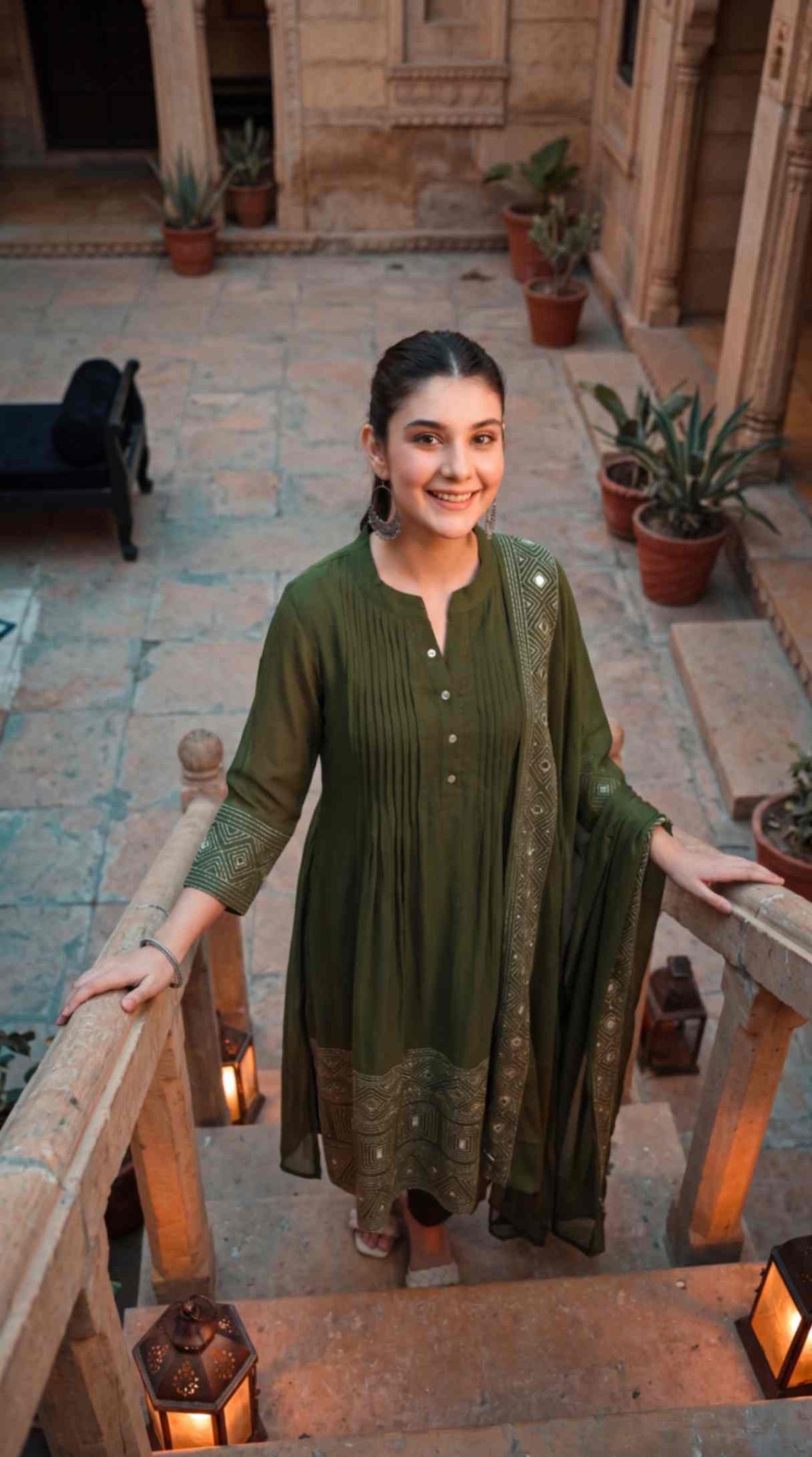[Ready SG Stock] Olive Green Mul Chanderi Embroidered 3 Pcs Punjabi Suit with Linings [Indian Dresses]