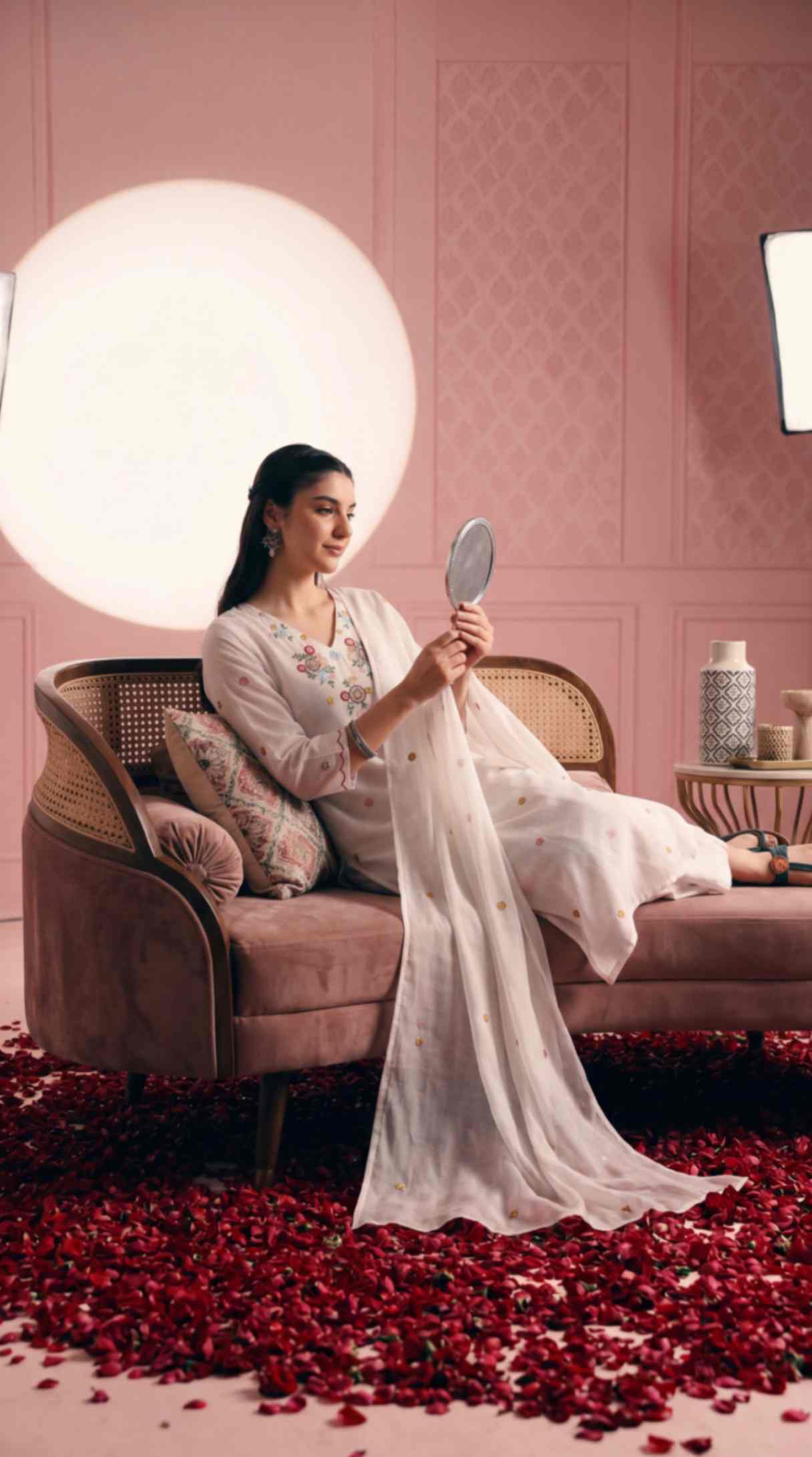 [Ready SG Stock] White Mul-Cotton Blend Soft Floral Embroidered 3 Pcs Punjabi Suit with Linings [Indian Dresses]