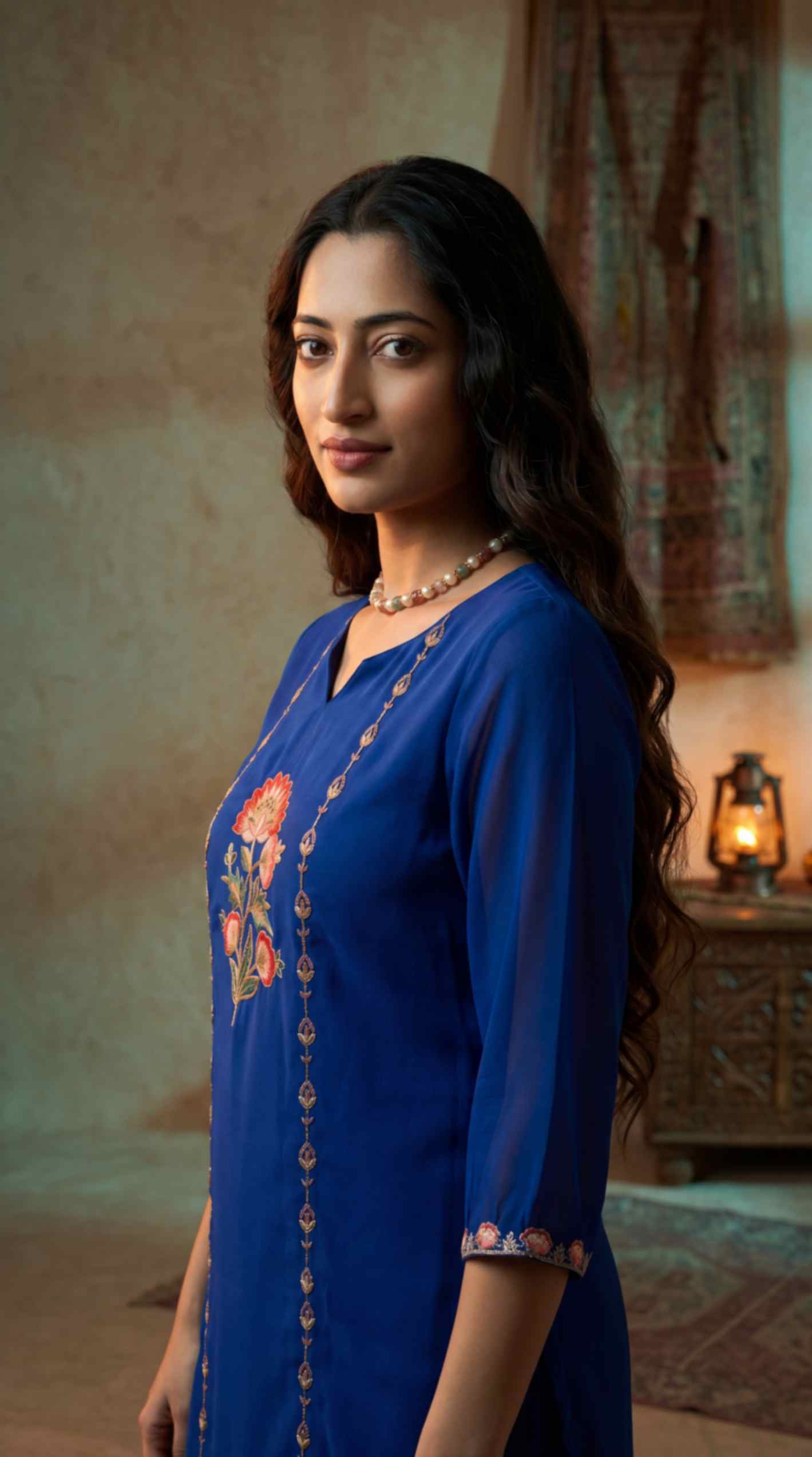 [Ready SG Stock] Royal Blue Subtle Embroidered Georgette Kurta Palazzo / Co-Ord Set with Linings [ Indian Dresses ]