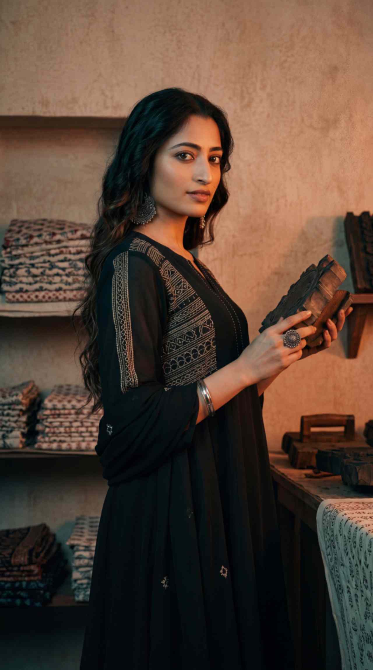 [Ready SG Stock] Black Mul Chanderi Embroidered Anarkali Kurta Pant With Dupatta [Indian Dresses]