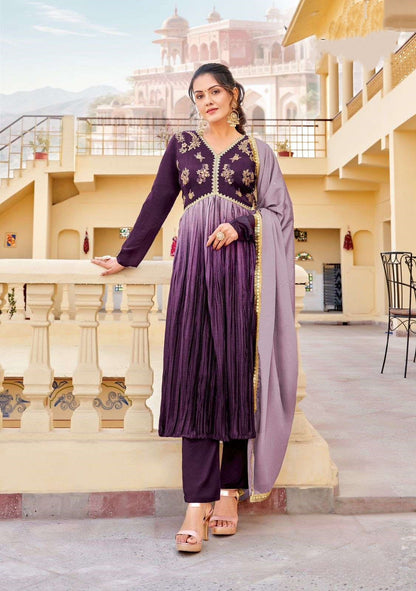 [Ready SG Stock-Sizes] Trending Aliya Cut Gradient Colour Chinon Punjabi 3 Pcs Suit, with Inner