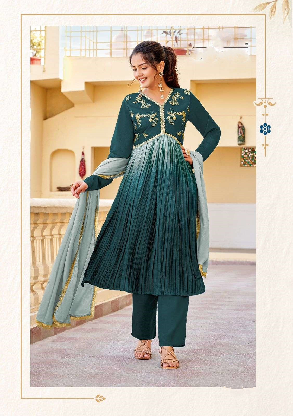 [Ready SG Stock-Sizes] Trending Aliya Cut Gradient Colour Chinon Punjabi 3 Pcs Suit, with Inner