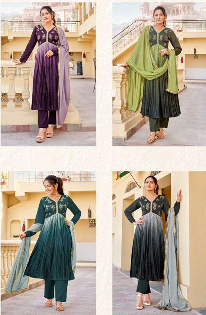 [Ready SG Stock-Sizes] Trending Aliya Cut Gradient Colour Chinon Punjabi 3 Pcs Suit, with Inner